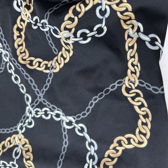 Victoria's Secret Black Silver Gold Chain Print Pushup Halter Tankini Sz 36B - Picture 4 of 12